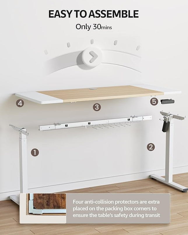 Electric Standing Desk Adjustable - 48 x 24 Inch Sit Stand up Desk with Cable Management - 3 Memory Preset Adjustable Height Desk Computer Home Office Desk - LeafyLoom