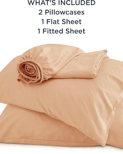 Bedsure Queen Sheets, Rayon Derived from Bamboo, Queen Cooling Sheet Set, Deep Pocket Up to 16", Breathable & Soft Bed Sheets, Hotel Luxury Silky Bedding Sheets & Pillowcases, Peach - LeafyLoom