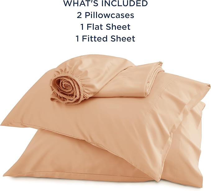 Bedsure Queen Sheets, Rayon Derived from Bamboo, Queen Cooling Sheet Set, Deep Pocket Up to 16", Breathable & Soft Bed Sheets, Hotel Luxury Silky Bedding Sheets & Pillowcases, Peach - LeafyLoom