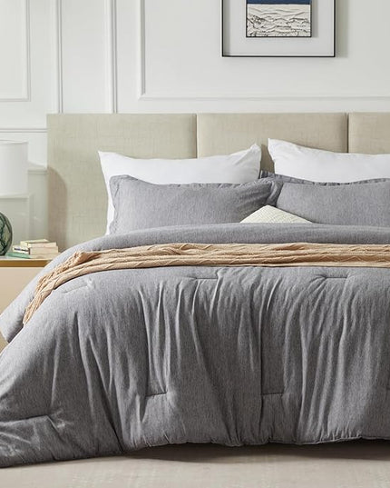 CozyLux Twin/Twin XL Comforter Set Dorm Bedding - 2 Pieces Grey Twin Extra Long Soft Luxury Cationic Dyeing Comforter for College, Gray Breathable Bed Sets with 1 Comforter and 1 Pillow Sham - LeafyLoom