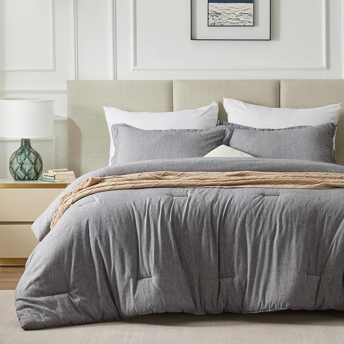CozyLux Twin/Twin XL Comforter Set Dorm Bedding - 2 Pieces Grey Twin Extra Long Soft Luxury Cationic Dyeing Comforter for College, Gray Breathable Bed Sets with 1 Comforter and 1 Pillow Sham - LeafyLoom