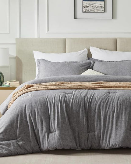 CozyLux California King Comforter Set - 3 Pieces Grey Soft Luxury Cationic Dyeing Cal King Comforter Bedding for All Season, Gray Breathable Lightweight Bed Sets with 1 Comforter and 2 Pillow Shams - LeafyLoom