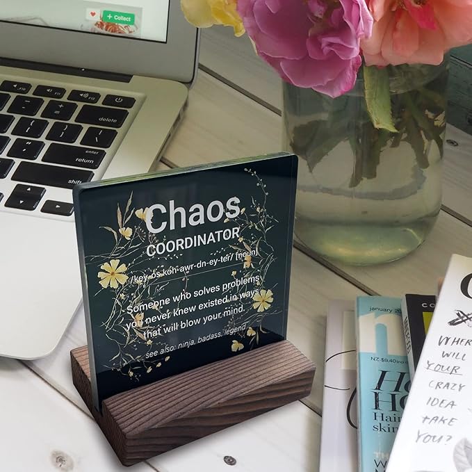 Chaos Coordinator Gifts for Women Office Manager Gifts for Women Desk Accessories for Women Office Funny Chaos Coordinator Desk Sign Cute Desk Accessories Set for Women Office ads2 black - LeafyLoom