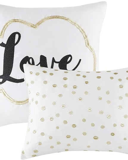 Intelligent Design, Soft Microfiber Comforter Modern Geometric Metallic Bed Set, King/Cal King, Ivory/Gold - LeafyLoom
