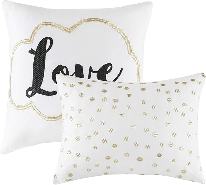 Intelligent Design Raina Full / Queen Comforter Set, Soft Microfiber Comforter Set Queen, Modern Geometric Metallic Bed Set, 5 Pieces College Bedding Comforter Set with 2 Shams, 2 Toss Pillows Ivory - LeafyLoom