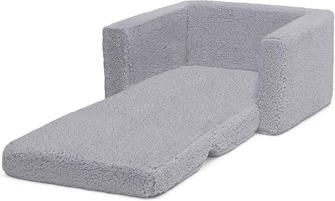 Delta Children Cozee Flip-Out Sherpa 2-in-1 Convertible Chair to Lounger for Kids, Grey - LeafyLoom