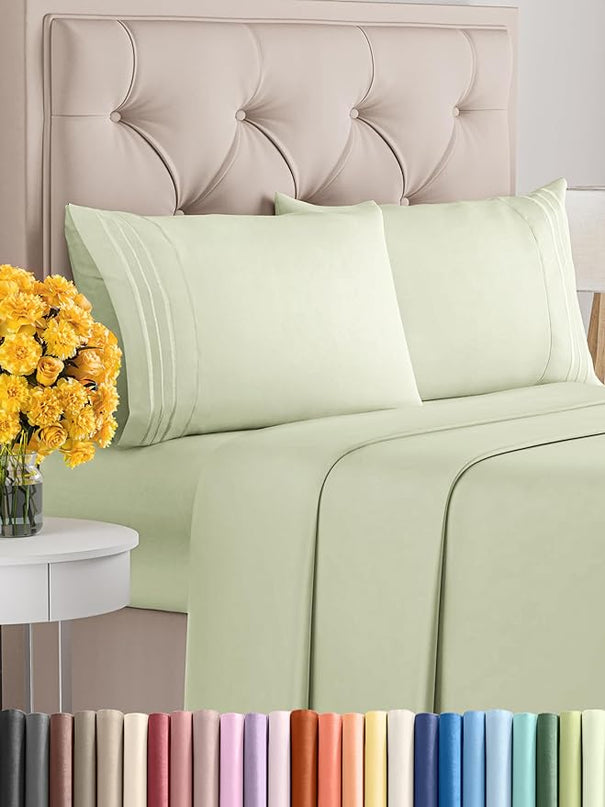 Cal King Size 4 Piece Sheet Set - Comfy Breathable & Cooling Sheets - Hotel Luxury Bed Sheets for Women & Men - Deep Pockets, Easy-Fit, Soft & Wrinkle Free Sheets - Light Sage Green Oeko-Tex Sheets - LeafyLoom