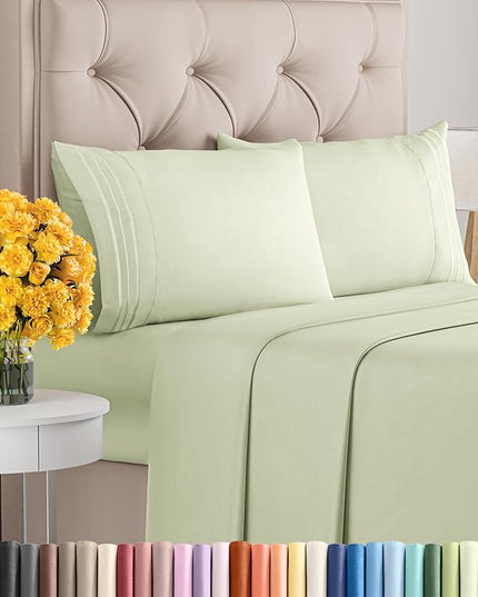 Full Size 4 Piece Sheet Set - Comfy Breathable & Cooling Sheets - Hotel Luxury Bed Sheets for Women & Men - Deep Pockets, Easy-Fit, Soft & Wrinkle Free Sheets - Light Sage Green Oeko-Tex Bed Sheet Set - LeafyLoom