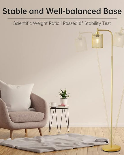 BoostArea Industrial Gold Floor Lamp, 67 Inch LED Standing Lamp with Iron Mesh Lampshade, 6W Brass Stand Up Lamp for Living Room, Bedroom, Office, Den - LeafyLoom