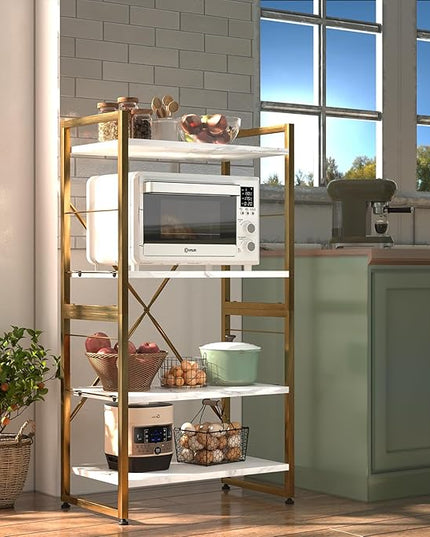 4 Tiers Bookshelf Adjustable White Faux Marble Organizer, Modern Small Bookcase for Small Space,Industrial Wooden Storage Display Rack and Storage Organizer for Living Room Home Office(Glod) - LeafyLoom