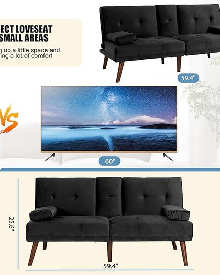 Shintenchi Futon Sofa Bed, Convertible Couch Bed Loveseat, Modern Futon Recliner Sleeper, Small Lazy Futon Set for Living Room, Office, Apartment,e, Black - LeafyLoom