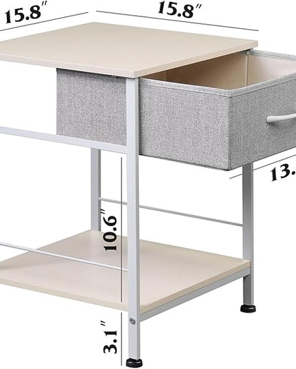 WLIVE Nightstand, End Table with Fabric Storage Drawer and Open Wood Shelf, Bedside Furniture with Steel Frame, Side Table for Bedroom, Dorm, Easy Assembly, Light Grey - LeafyLoom