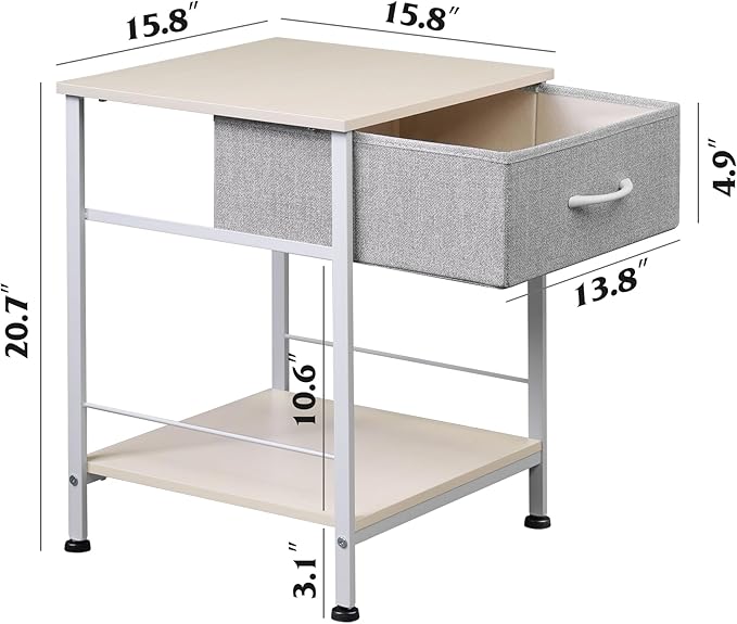 WLIVE Nightstand, End Table with Fabric Storage Drawer and Open Wood Shelf, Bedside Furniture with Steel Frame, Side Table for Bedroom, Dorm, Easy Assembly, Light Grey - LeafyLoom