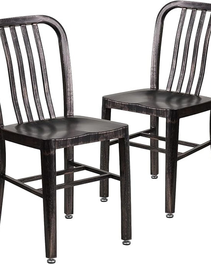 Flash Furniture Gael Commercial Grade 2 Pack Black-Antique Gold Metal Indoor-Outdoor Chair - LeafyLoom