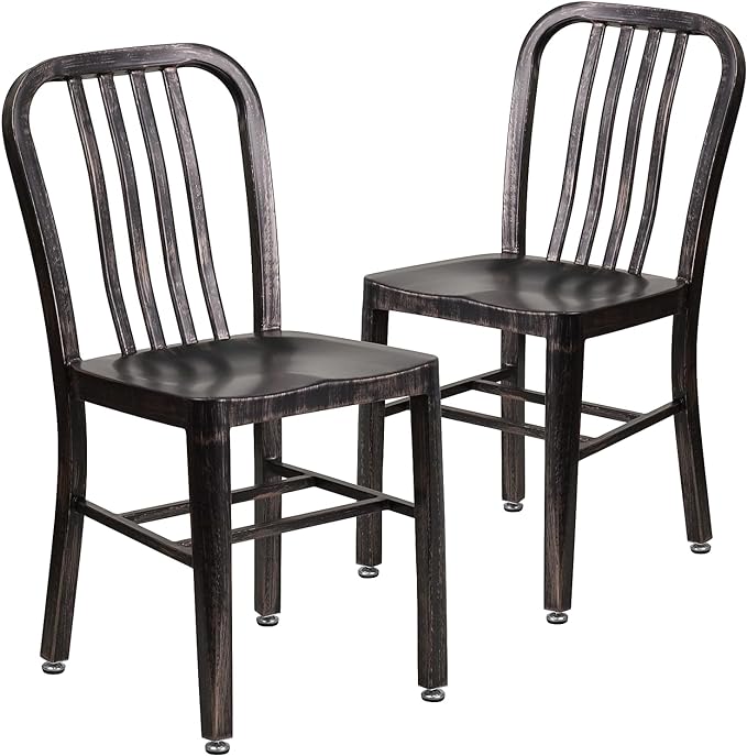 Flash Furniture Gael Commercial Grade 2 Pack Black-Antique Gold Metal Indoor-Outdoor Chair - LeafyLoom