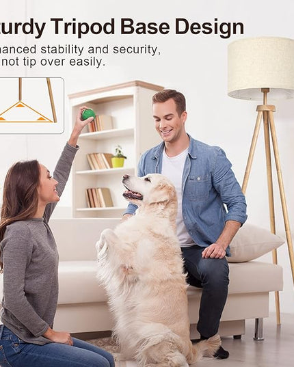 OUTON Tripod Floor Lamp, Floor Lamp with Remote Control, 4 Color Temperature, Modern Dimmable Tall Standing Lamp with Beige Linen Texture Shade for Living Room, Bedroom, Office (Nature Wood) - LeafyLoom