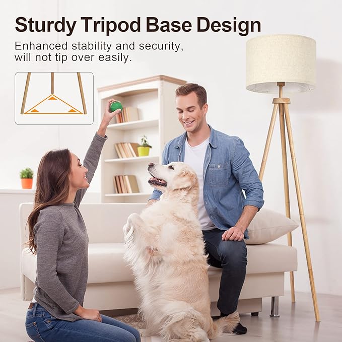 OUTON Tripod Floor Lamp, Floor Lamp with Remote Control, 4 Color Temperature, Modern Dimmable Tall Standing Lamp with Beige Linen Texture Shade for Living Room, Bedroom, Office (Nature Wood) - LeafyLoom