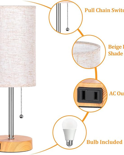 Dott Arts Table Lamp for Bedroom, 3-Color Bedside Lamps with Pull Chain, Bedroom Table Lamps for Nightstand,Small Lamp for Living Room, Bulb Included Oatmeal - LeafyLoom