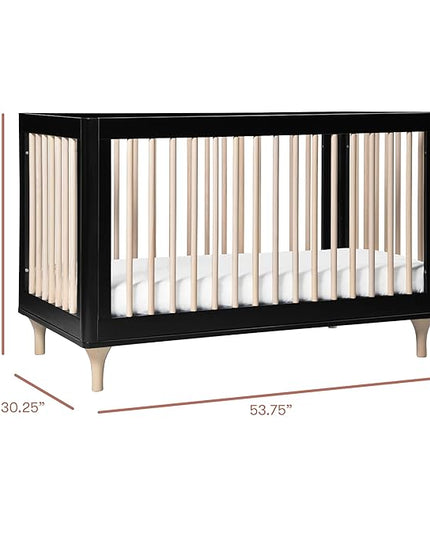 Babyletto Lolly 3-in-1 Convertible Crib with Toddler Bed Conversion Kit in Black and Washed Natural, Greenguard Gold Certified - LeafyLoom
