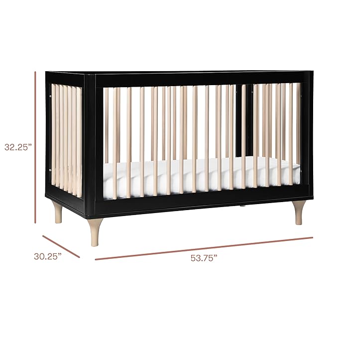 Babyletto Lolly 3-in-1 Convertible Crib with Toddler Bed Conversion Kit in Black and Washed Natural, Greenguard Gold Certified - LeafyLoom