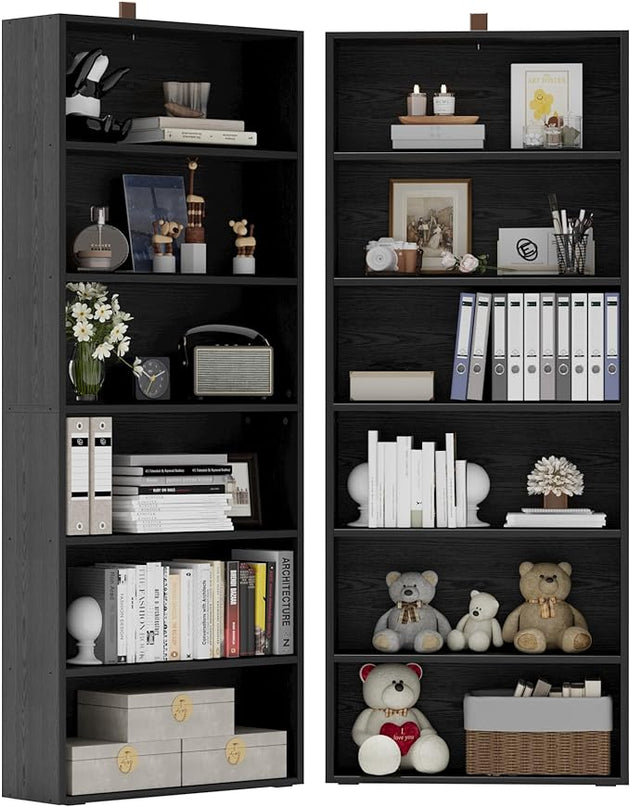 IRONCK Bookshelves and Bookcases Set of 2 Floor Standing 6 Tier Display Storage Shelves 70in Tall Bookcase Home Decor Furniture for Home Office, Living Room, Bed Room - LeafyLoom