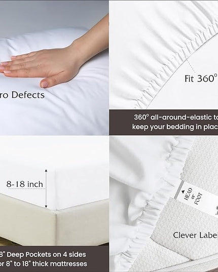 Egyptian Cotton Sheets Luxury 1000 Thread Count, Soft 100% Cotton Sheets for King Size Bed, 5-Star Hotel Quality, 4 Pc Sky Blue King Bed Sheets Set with Elasticized Deep Pocket King Sheets - LeafyLoom