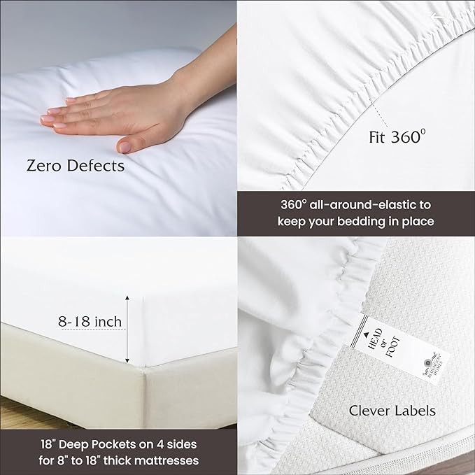 Egyptian Cotton Sheets Luxury 1000 Thread Count, Soft 100% Cotton Sheets for King Size Bed, 5-Star Hotel Quality, 4 Pc Sky Blue King Bed Sheets Set with Elasticized Deep Pocket King Sheets - LeafyLoom