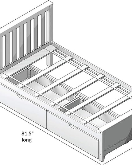 Max & Lily Twin Bed, Bed Frame with Headboard For Kids with Storage Drawers, Slatted, Natural - LeafyLoom