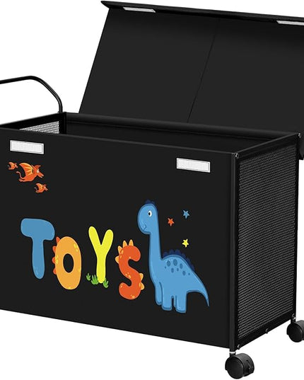 SWTYMIKI Toy Box Toy Storage - 72L Kids Toy Organizer with Wheels Toy Chest Storage Bins with Lids, Toy Boxes for Girls Boys, Stuffed Animals, Clothes, Bedroom, Living Room （Black - LeafyLoom