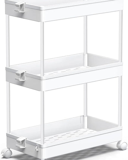 SPACEKEEPER Rolling Storage Cart 3 Tier, Bathroom Cart Organizer Laundry Room Organizer Utility Cart Mobile Shelving Unit Multi-Functional Shelves for Office, Kitchen, Bathroom, White - LeafyLoom
