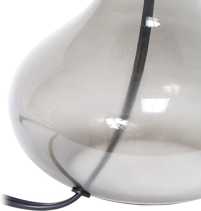 Simple Designs LT2063-SMW Small Glass Raindrop Bedside Table Lamp with White Fabric Shade, Smoke Gray - LeafyLoom