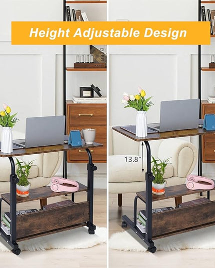 Portable Rolling Desk Adjustable Laptop Desk Small Standing Desk Home Office Desks for Small Spaces Table, 31.5" Rustic Uplift Study Desk Mobile Computer Work Desk on Wheels - LeafyLoom