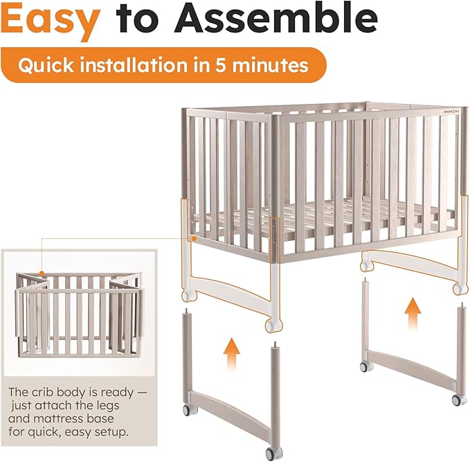 EvoNook 7-in-1 Convertible Mini Crib - Washed White, Portable Folding Baby Mini Crib with 1.5 Inch Mattress, 100% New Zealand Pinewood, 4 Adjustable Mattress Heights - LeafyLoom