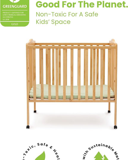 Delta Children Folding Portable Mini Baby Crib with 1.5-inch Mattress - Greenguard Gold Certified, Natural - LeafyLoom