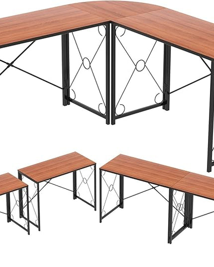VECELO 59"x59" L Shaped Desk for Computer Gaming Multi-Usage Long 2 Person Table for Home Office Sturdy Writing Workstation, Easy Assembly/Saving Space, Rustic Brown - LeafyLoom
