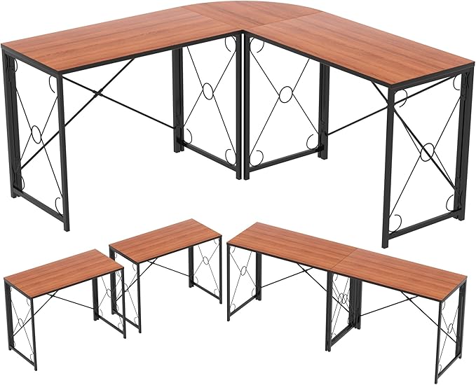 VECELO 59"x59" L Shaped Desk for Computer Gaming Multi-Usage Long 2 Person Table for Home Office Sturdy Writing Workstation, Easy Assembly/Saving Space, Rustic Brown - LeafyLoom