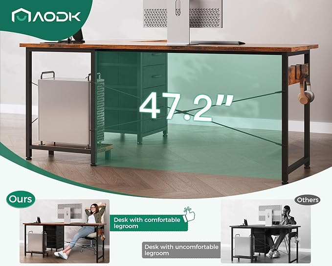 AODK L Shaped Desk with 4 Tier Drawers, 61" Reversible Gaming Desk with Power Outlets, L Shaped Computer Desk with USB Charging Port and Host Stand, Home Office Corner Desk, Easy to Assemble, Vintage - LeafyLoom