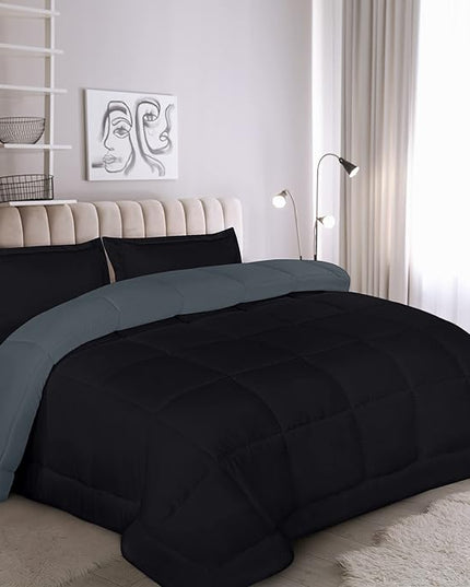 Utopia Bedding Queen Size Comforter Set with 2 Pillow Shams, Bedding Comforter Sets, Down Alternative Reversible Black/Grey Comforter, Soft and Comfortable, Machine Washable - LeafyLoom