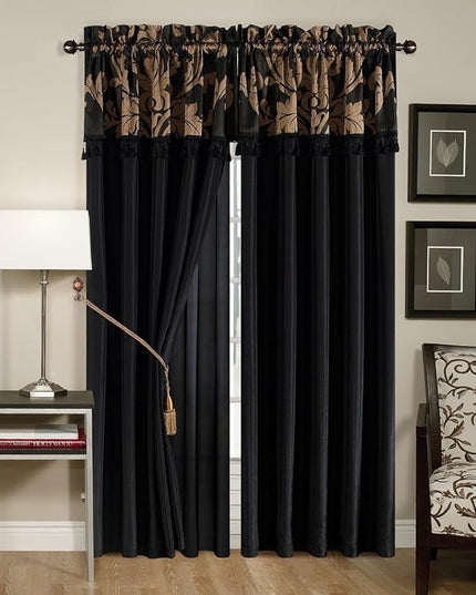 Chezmoi Collection 7-Piece Royale Jacquard Floral Comforter Set, Full/Double, Black/Gold - LeafyLoom