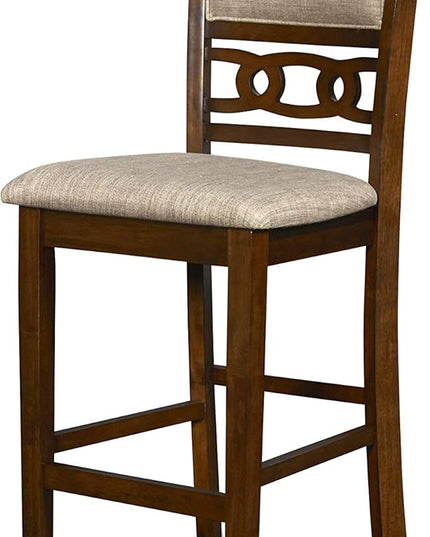 New Classic Furniture Gia Counter Dining Chair (Set of Six), Light Brown Fabric Upholstered Seat & Back Rest, Cherry Brown - LeafyLoom