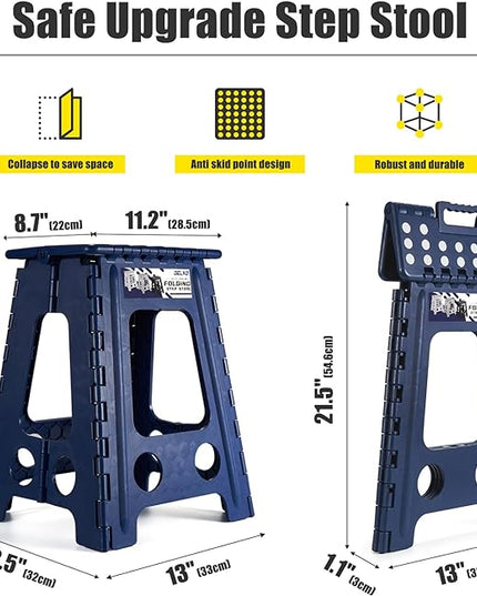Delxo Folding Step Stool 17.5 Inch,Heavy Duty Step Stools for Adults,Non Slip Folding Stool with Handle,Premium Portable Foldable Step Stool for Kitchen Bathroom Bedroom Up to 400LBS,(Royal Blue,1PC) - LeafyLoom