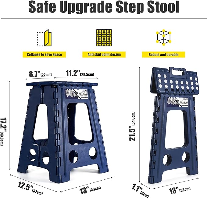 Delxo Folding Step Stool 17.5 Inch,Heavy Duty Step Stools for Adults,Non Slip Folding Stool with Handle,Premium Portable Foldable Step Stool for Kitchen Bathroom Bedroom Up to 400LBS,(Royal Blue,1PC) - LeafyLoom