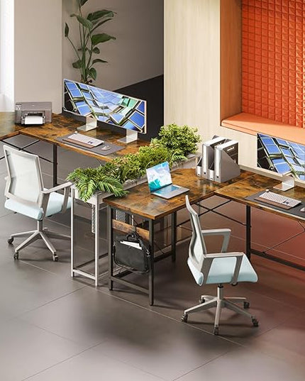 Coleshome 66" L Shaped Larger Gaming Desk, Corner Computer Desk, Sturdy Home Office Computer Table, Writing Workstation, Vintage - LeafyLoom