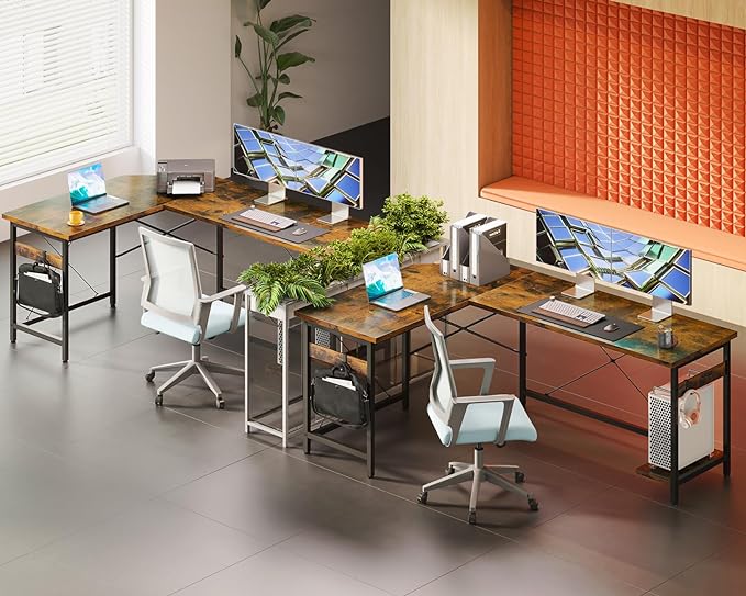 Coleshome 66" L Shaped Larger Gaming Desk, Corner Computer Desk, Sturdy Home Office Computer Table, Writing Workstation, Vintage - LeafyLoom