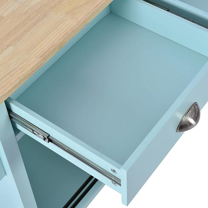 Mobile Kitchen Island with Solid Wood Tabletop, Storage Cabinet and 2 Drawers, Kitchencart w/Locking Wheels Drop Leaf, for Dining Room, Coffee Bar Service - LeafyLoom