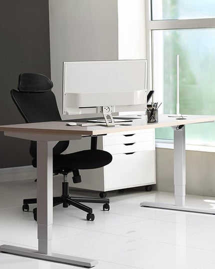 Standing desk bamboo top 72x30, electric. Adjustable height large stand up motorized ergonomic raised computer desk for home office - LeafyLoom