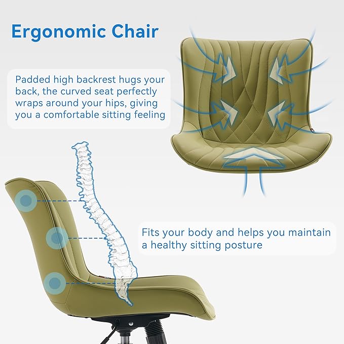 YOUNIKE Office Chair, Armless Desk Chair with Wheels, Home Office Computer Task Chairs, Modern Faux Leather Padded Vanity Chair, Adjustable Swivel Rolling Chairs with Back, Avocado Green - LeafyLoom