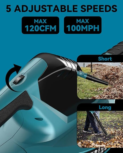 Cordless Leaf Blower for Makita 18V Battery,Handheld Electric Jobsite Air Blower,5 Variable Speed Up to 100MPH,120 CFM Powerful for Lawn Care,Snow Blow,Yard Clean(Battery Not Included) - LeafyLoom