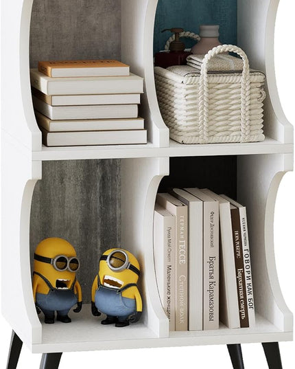 4 Cube Bookcase,White Open Cube Small Bookshelf Circle Arc Storage Shelf Display Cabinet Organizer,2 Tiers Modern Wooden Bookcase with Cubby Storage for Living Room,Bedroom,Office - LeafyLoom
