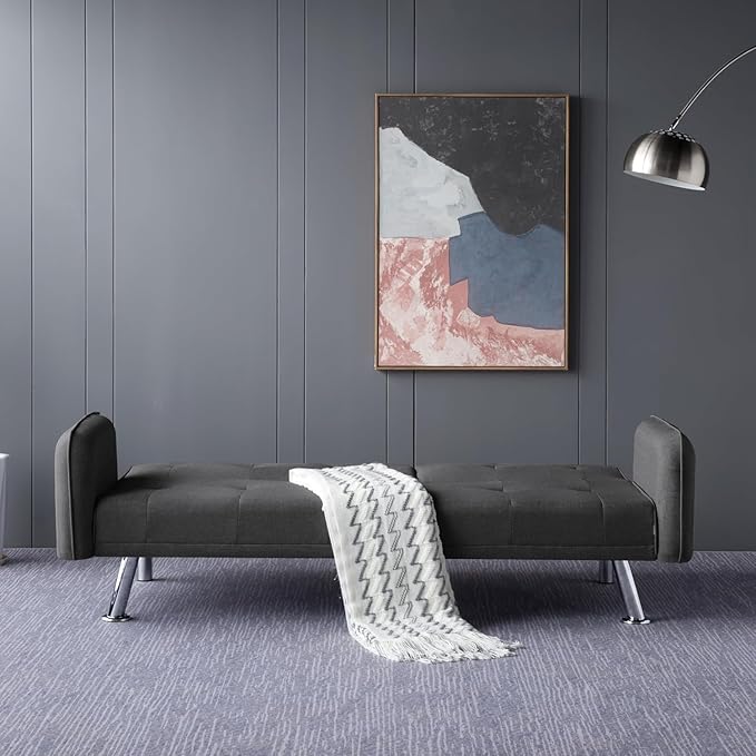 74.8" Living Room Furniture Sets Modern Tufted Loveseat Sofa Convertible Folding Futon Sleeper Couchbed with Cup Holder/Removable Armrests/Adjusting Backrest for Apartment,Office,Dark Grey Sofá - LeafyLoom
